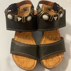 OTBT Black‎ and Brown Sandals with Cork Footbed
